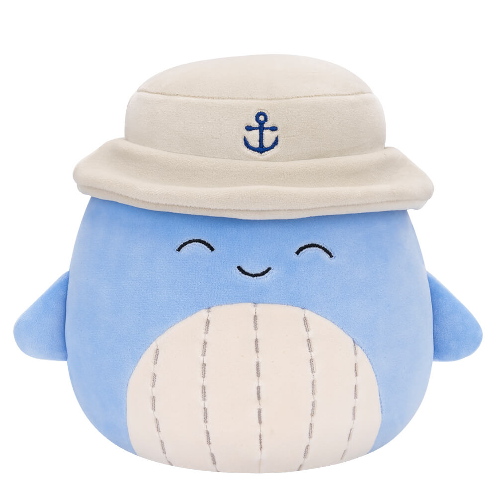 Jazwares Squishmallows - Core: Style Squad -  Light Blue Whale with White Bucket Hat - Samir (7.5 Inch)
